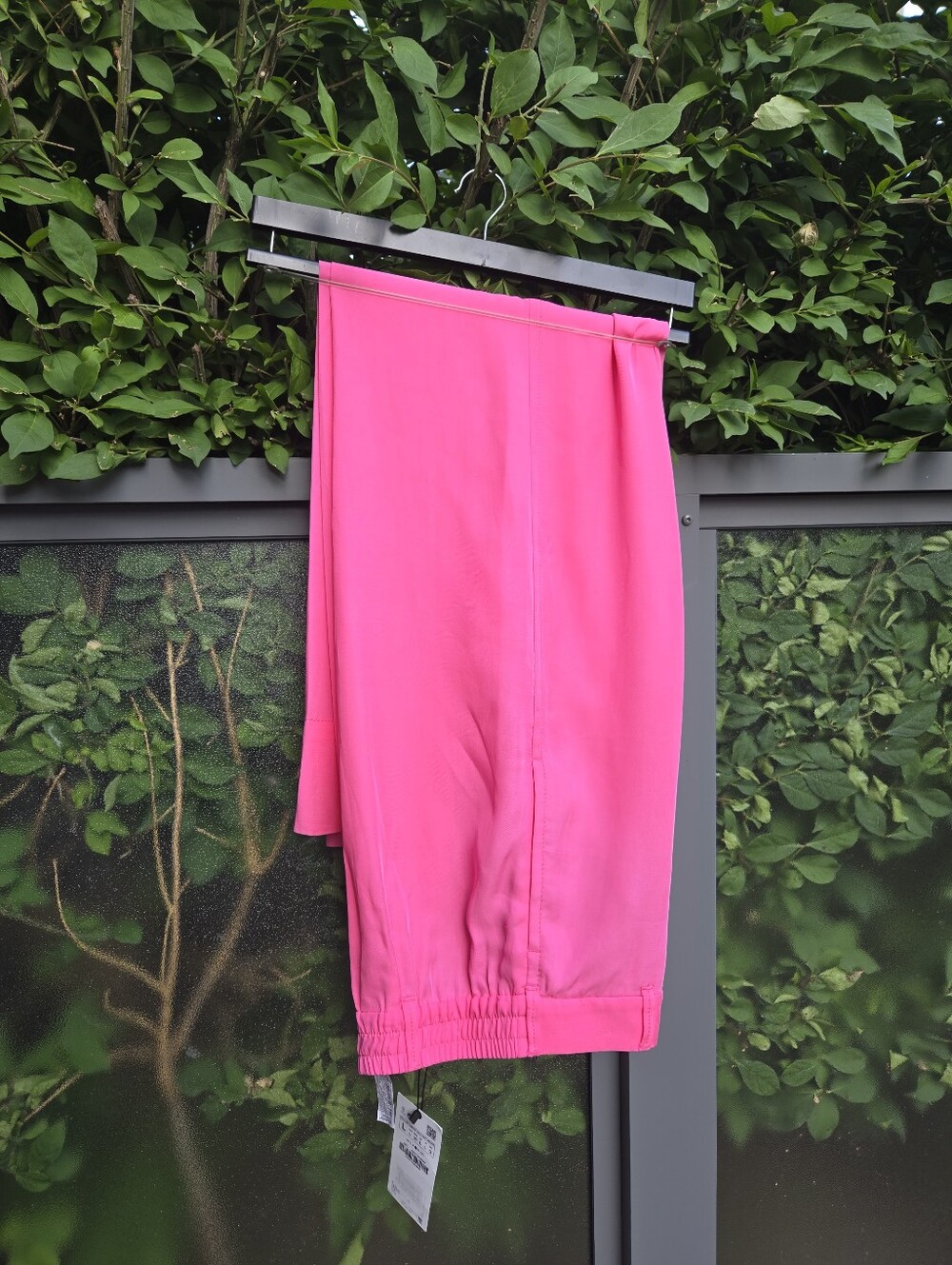 Zara Pink Wide-Leg Hight Waist Viscose Bland Women's Trousers US L